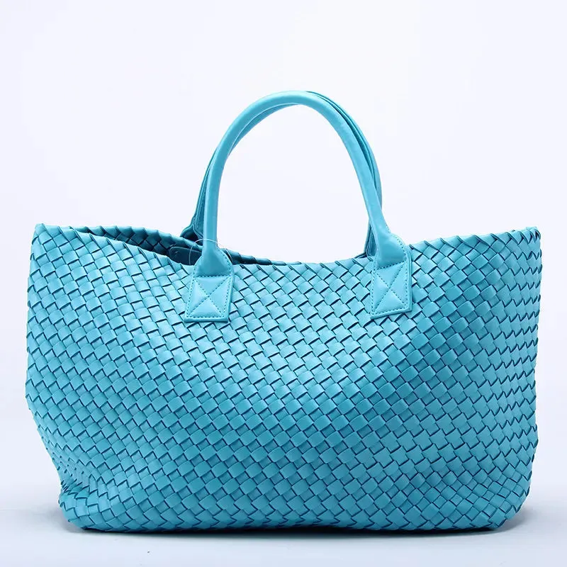 Women's Large Cross Woven Synthetic Leather Casual Tote Handbag