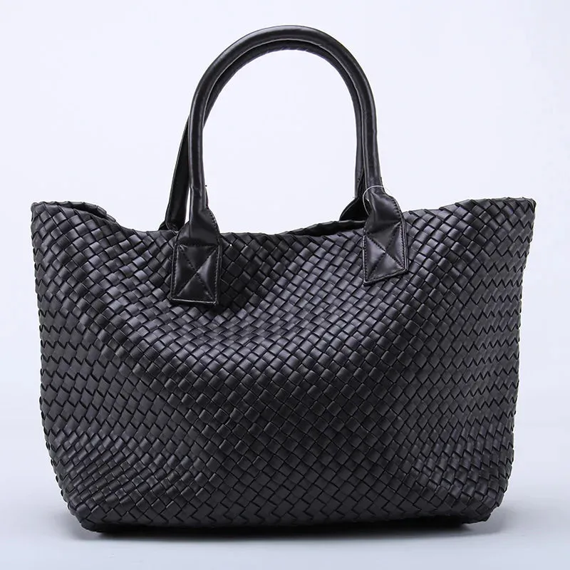 Women's Large Cross Woven Synthetic Leather Casual Tote Handbag