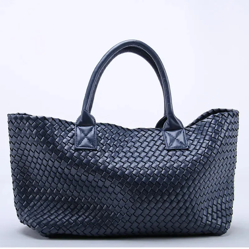 Women's Large Cross Woven Synthetic Leather Casual Tote Handbag