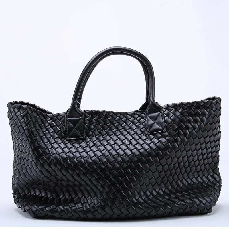 Women's Large Cross Woven Synthetic Leather Casual Tote Handbag