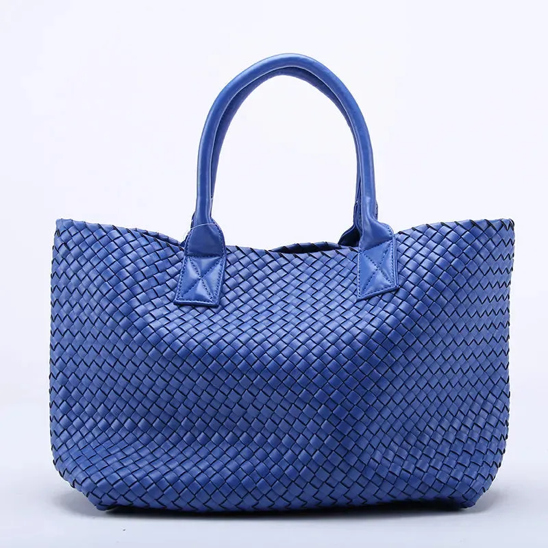 Women's Large Cross Woven Synthetic Leather Casual Tote Handbag