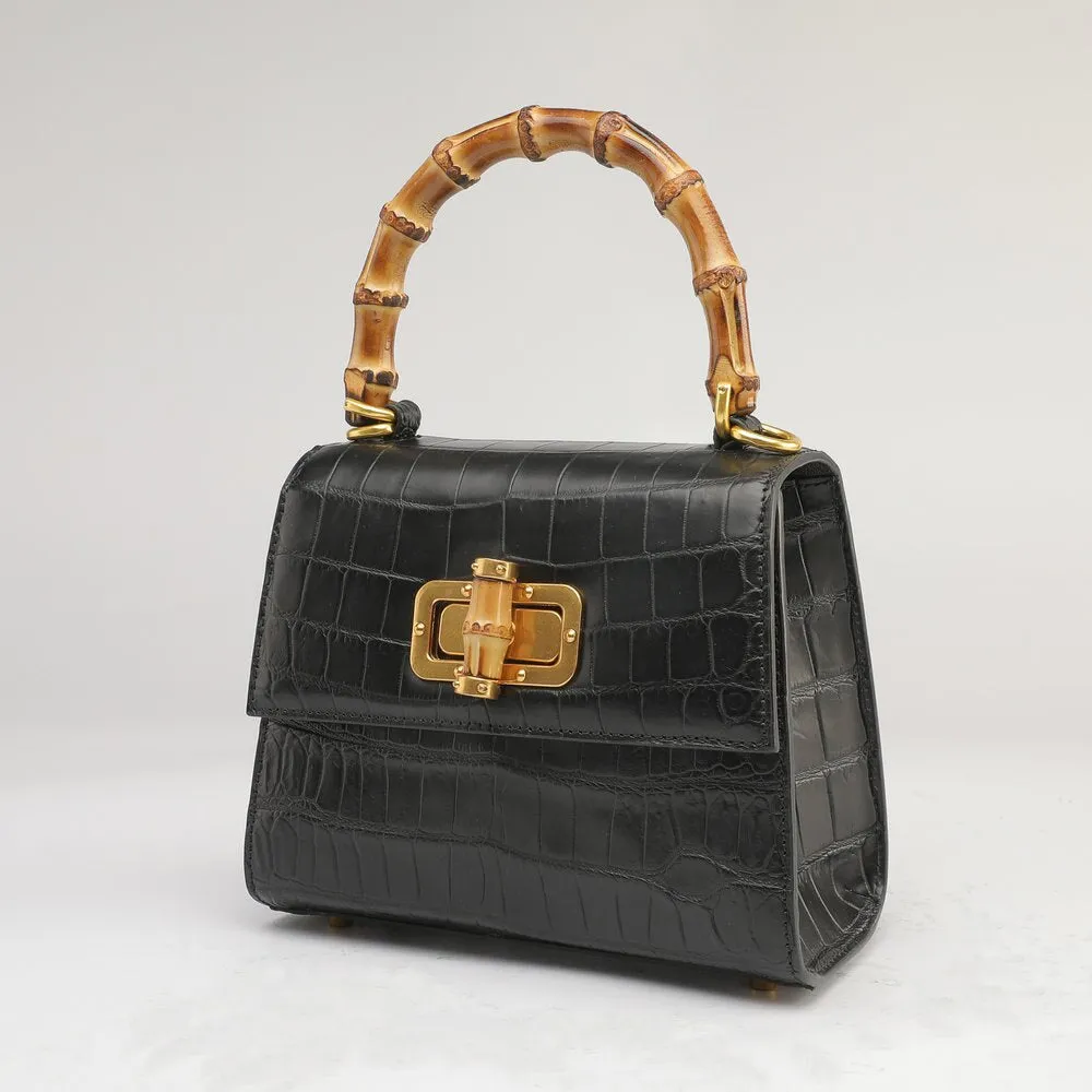 Women's Luxury Retro Bamboo Crocodile Leather Casual Tote Handbag