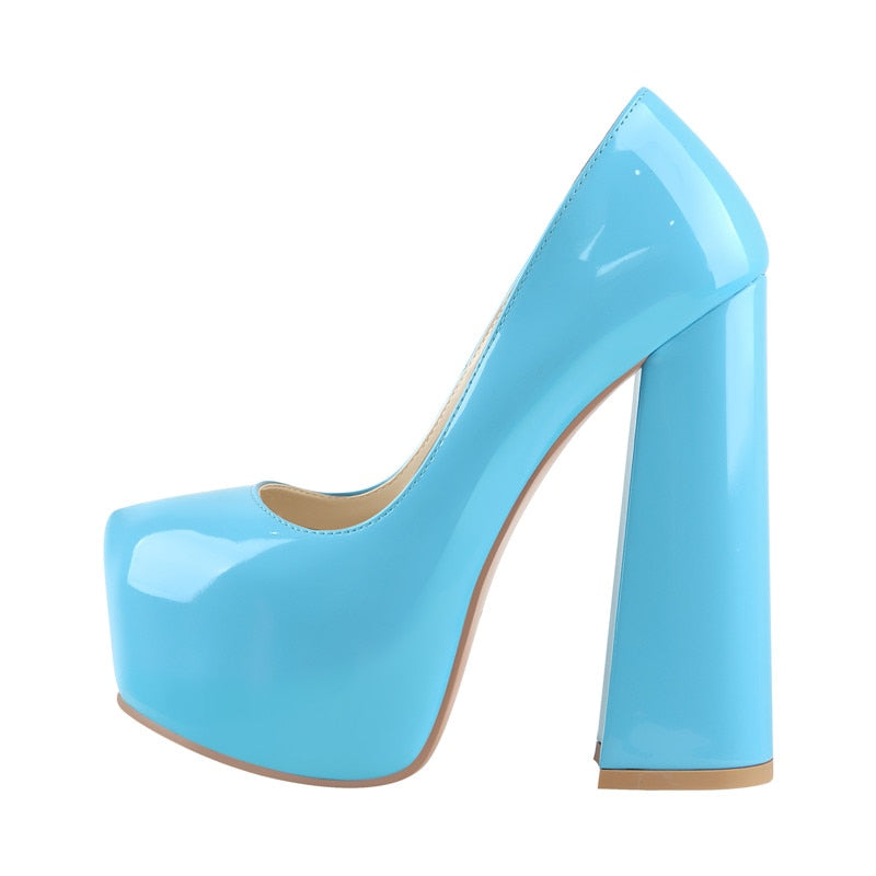 Women's Platform Pumps, Round Toe, Ankle Strap, Chunky High Heels, Dress Shoes, Thick Heels, Big Size