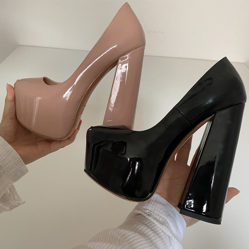 Women's Platform Pumps, Round Toe, Ankle Strap, Chunky High Heels, Dress Shoes, Thick Heels, Big Size