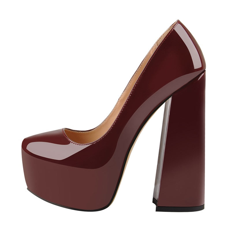 Women's Platform Pumps, Round Toe, Ankle Strap, Chunky High Heels, Dress Shoes, Thick Heels, Big Size