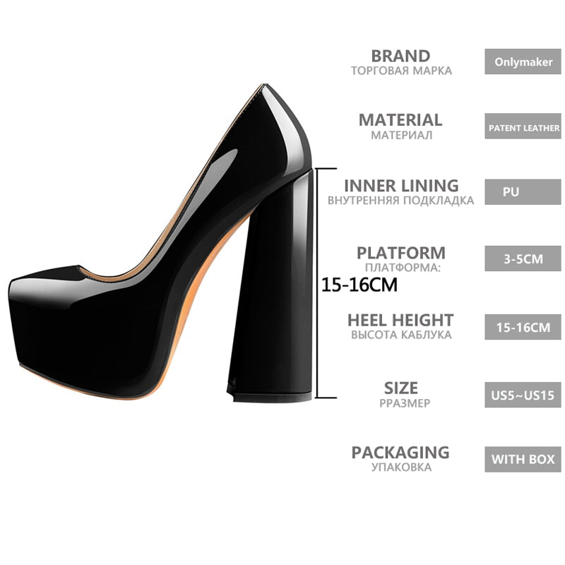 Women's Platform Pumps, Round Toe, Ankle Strap, Chunky High Heels, Dress Shoes, Thick Heels, Big Size