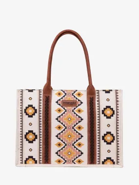 Wrangler Southwestern Dual Sided Print Canvas Tote/Crossbody- Coffee Large