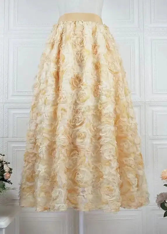 Yellow Gradient Floral Decorated Tulle Skirts, Spring HA1016