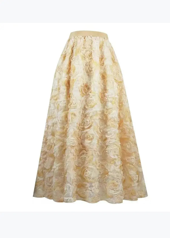 Yellow Gradient Floral Decorated Tulle Skirts, Spring HA1016