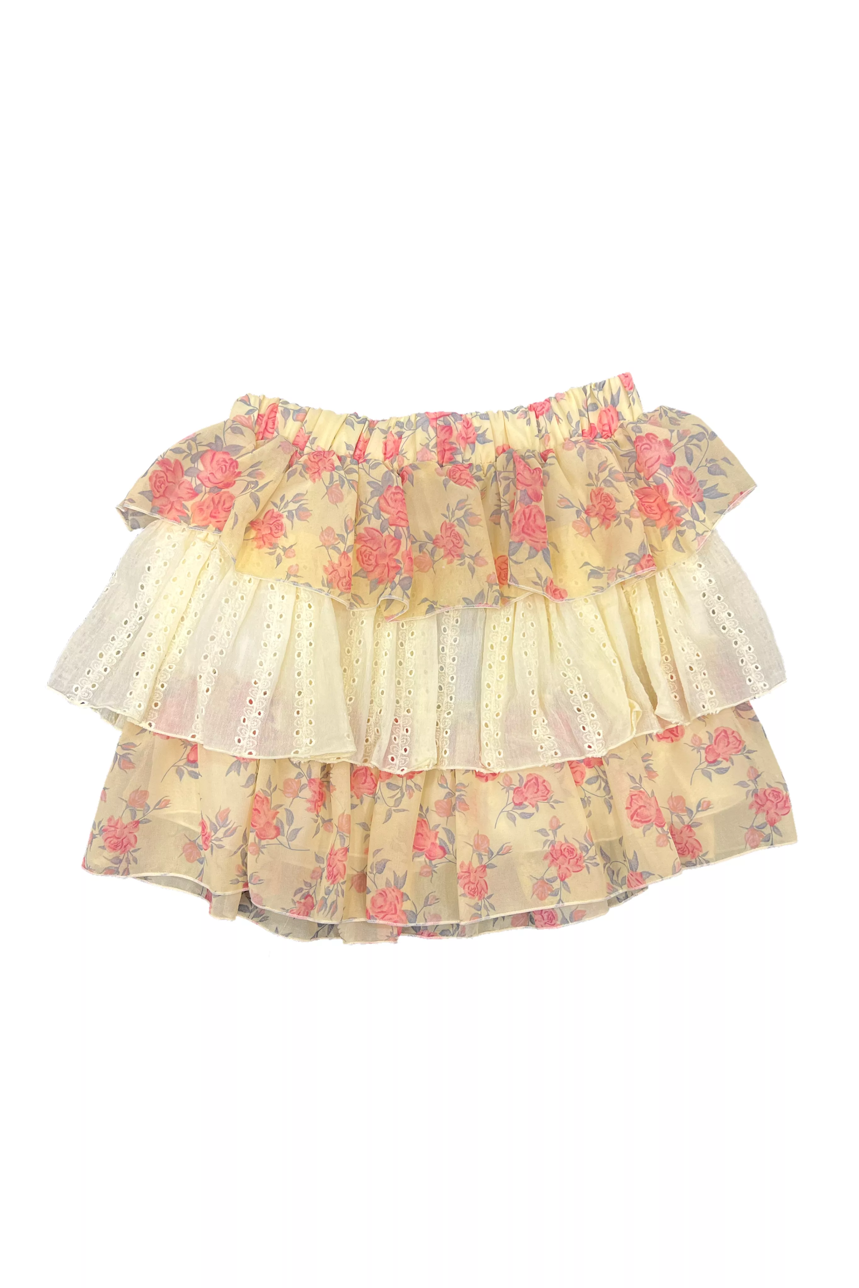 Yellow Ruffled Eyelet Skirt Combo